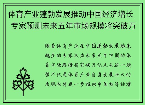 体育产业蓬勃发展推动中国经济增长 专家预测未来五年市场规模将突破万亿