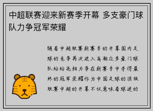 中超联赛迎来新赛季开幕 多支豪门球队力争冠军荣耀