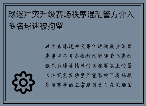 球迷冲突升级赛场秩序混乱警方介入多名球迷被拘留
